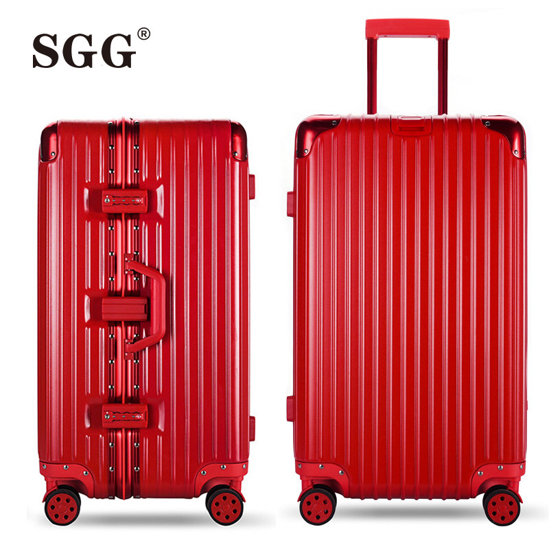 SGG大容量行李箱34寸女韩版运动版加厚铝框拉杆箱万向轮复古旅行箱出国托运箱男商务皮箱超大密码箱硬箱子 34寸 红色