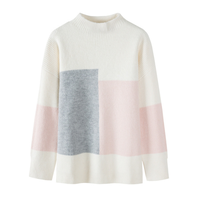 Semir森马2019冬季上新女士套头毛衫14078070105 170/92A/XL 白红色调0116