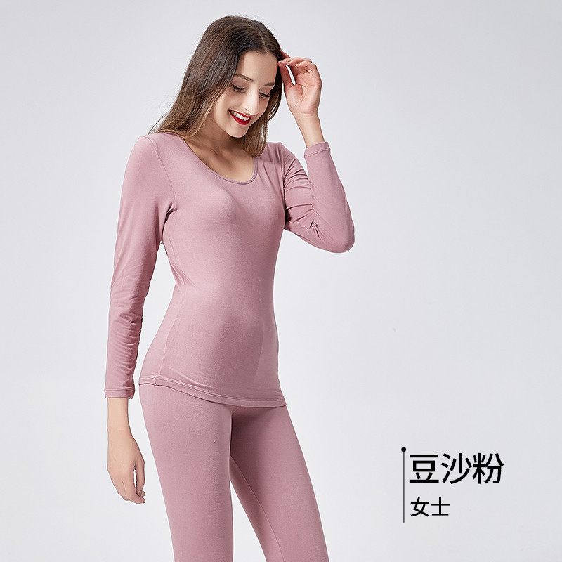 猫人男士女士保暖内衣套装贴身秋衣秋裤裤薄款修身棉毛衫打底冬季新款 L 女-豆沙粉