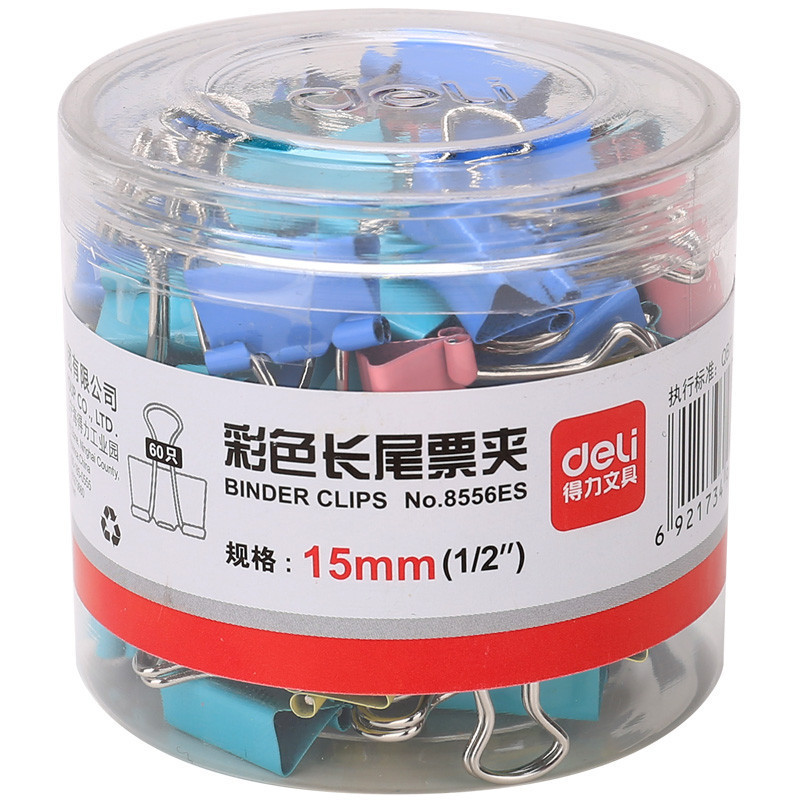 得力(deli)8556ES彩色长尾票夹筒装(混)【15mm】(60只/筒)-(1筒价格)