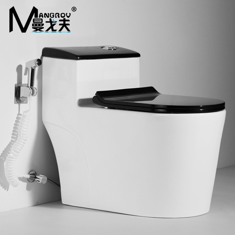 曼戈夫卫浴（MANGROV）马桶连体式大冲力大口径超漩式坐便器家用地排节水静音座便器 250/350/400/300MM 400MM 黑色脲醛盖板【大口径80MM】【免费安装】