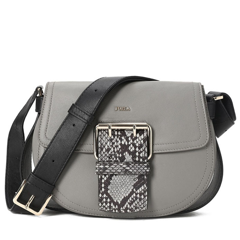 FURLA/芙拉 女士HASHTAG蛇纹盖扣撞色斜挎马鞍包 BLC8 拼色