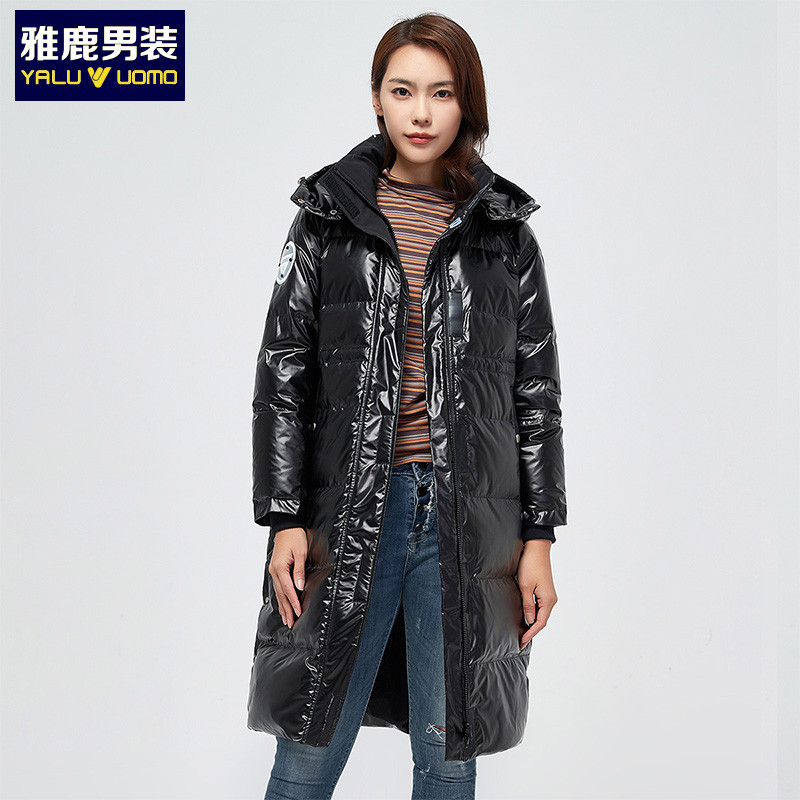雅鹿冬季新装中长款女可拆卸帽子加厚保暖羽绒服时尚简约羽绒外套1155YA09957 S1黑色 160