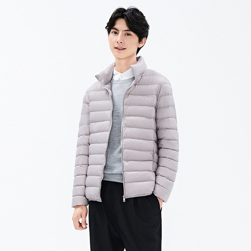 高梵2019新款轻薄羽绒服男短款立领修身蓄热保暖防寒秋冬百搭外套_2 M 银沫灰