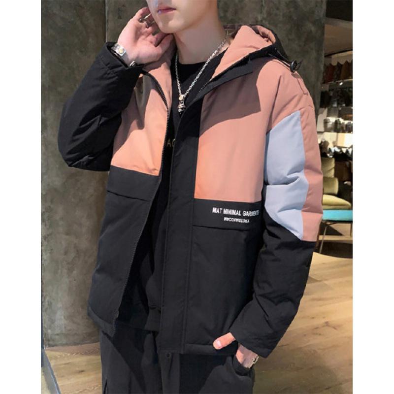 海德斯曼2019秋冬男式青年新款韩版拼色字母男士休闲外套棉服保暖棉衣男65154_1 XXXL 01C黑色