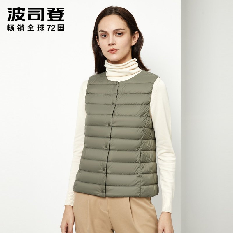 波司登2019新款女装羽绒马甲女短款秋冬季女士背心马甲 175/96A 柏树绿4192