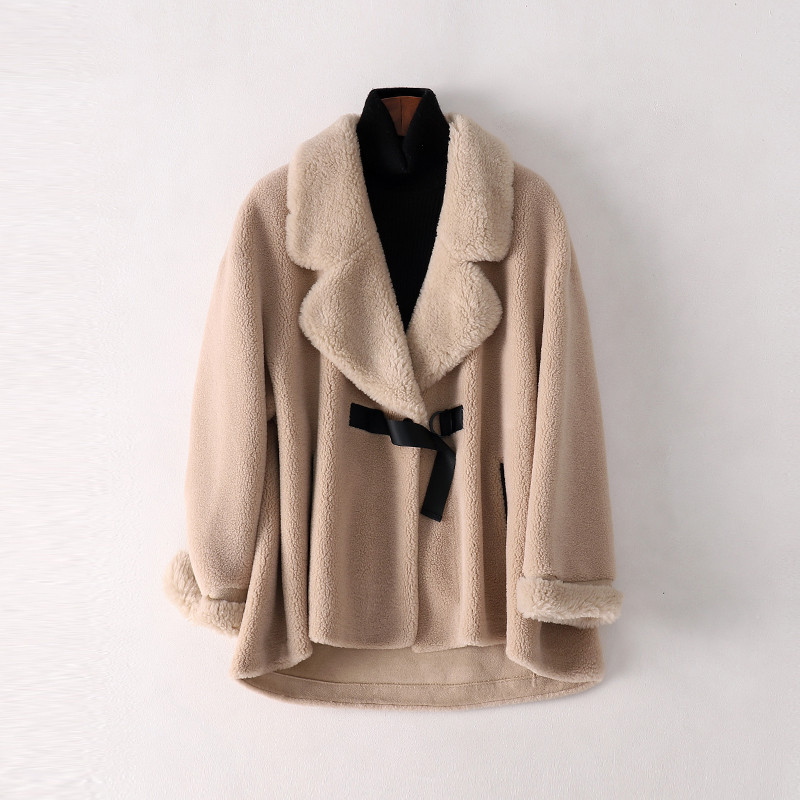 2019冬季新款宽松羊毛皮大衣女士时尚复合皮毛一体外套 S 贡米