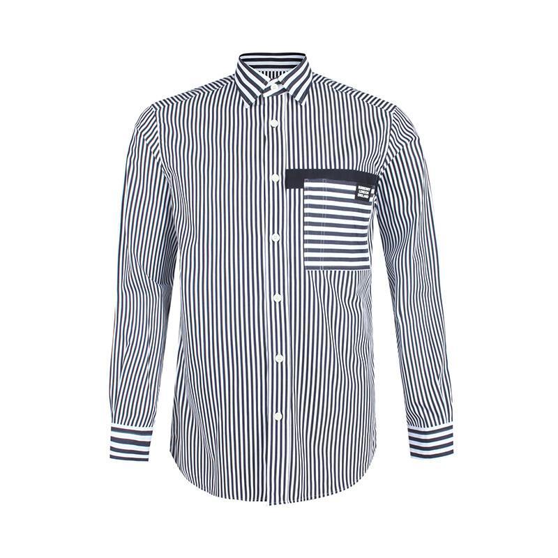 BURBERRY 博柏利 男款棉质长袖衬衫 80135761 海军蓝徽标装饰 S