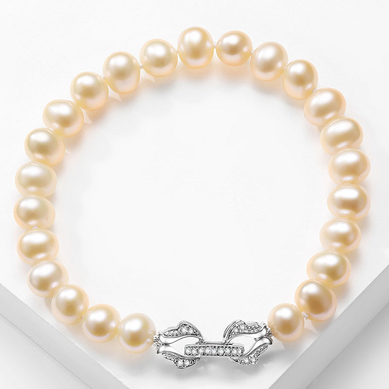 佰色传情强光天然淡水珍珠手链首饰气质简约女友礼物 白色