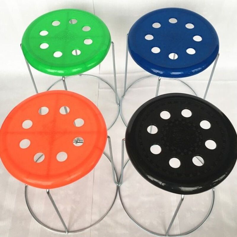 新款！加厚钢筋凳子换鞋凳铁凳现代简约圆凳子家用小凳子八孔凳子塑料凳板凳高凳餐凳J_688 中号八孔30高四色(4个凳子装)