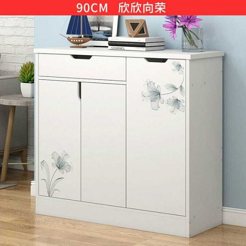 新款欧式简约现代仿烤漆玄关柜客厅隔断柜子多功能简易经济型靠墙鞋柜J140cm北欧枫木色带 90cm欣欣向荣