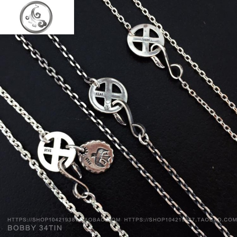 925纯银太角链高桥配链泰银做旧圆盘鹰挂钩十字链男女长项链 B款60厘米