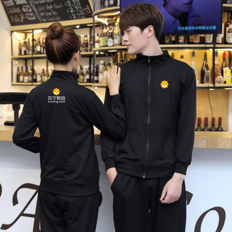【苏宁严选直播热卖大促发售】苏宁易购工作服冬装帮客冲锋衣厚卫衣秋季款快递员外套定制印lo XL 苏宁黑色薄款卫衣