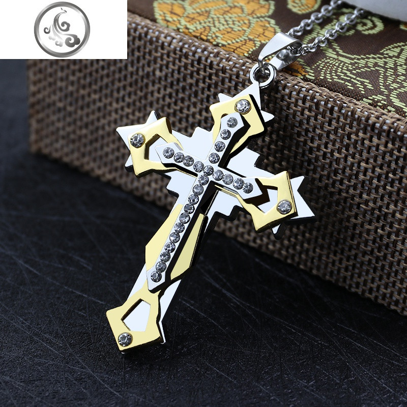 第2件不要钱/银色hiphop嘻哈日韩枫叶吊坠学生简约潮个性男女项链_1 十字镶钻金色