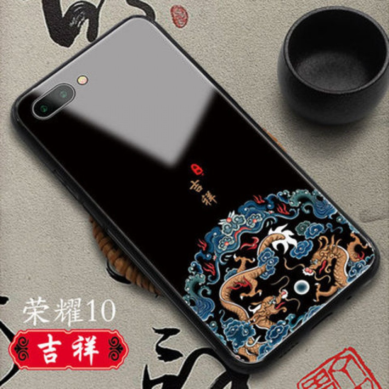 中国风荣耀10手机壳玻璃荣耀20/v10/v20潮牌国潮华为P20/30情侣款_496_22 【吉祥】+送指环扣华为nova2s