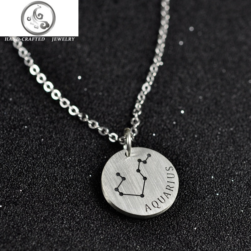 定做925银拉丝哑光圆牌吊坠女DIY刻照片字母名字星座情侣项链_1 定做男款拉丝黑字款（工期6天左右）