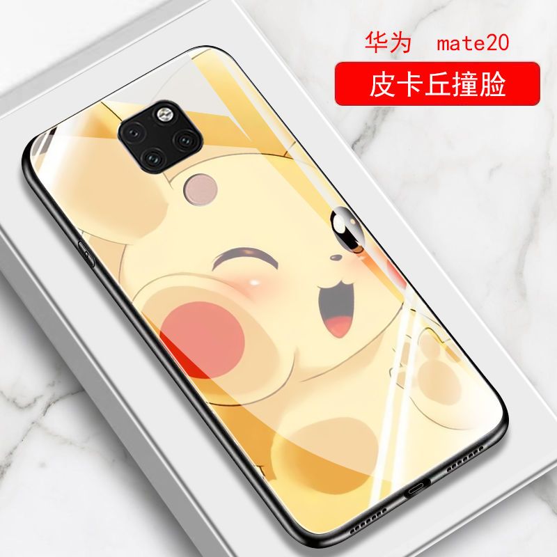 华为mate20pro手机壳玻璃mate20x手机套华为mate20手机壳男女款潮_219 皮卡丘撞脸+钢化膜+挂绳mate20