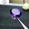 新款紫水晶戒指女s925纯银气质简约款食指宝石开口大戒指个性_150 925银镀白金色
