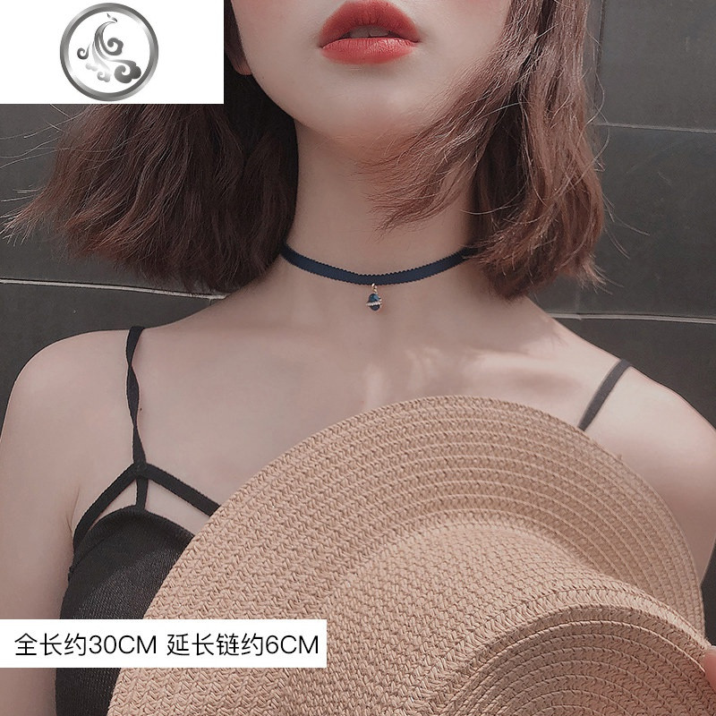 吊坠项链女潮网红气质小众设计锁骨链项圈冷淡风短款颈带脖子饰品_1 1#藏色+宇宙吊坠