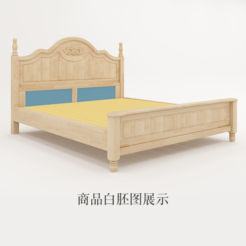 美式实木床1.8米双人主卧室床1.5m公主床白色现代简约韩式田园床_10 单床【颜色下单备注】1500mm*2000mm框架结构