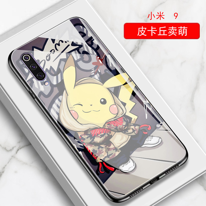 小米cc9手机壳玻璃小米9/小米9se手机套小米cc9e手机壳男女潮新款_375 皮卡丘卖萌（裸壳）小米cc9e