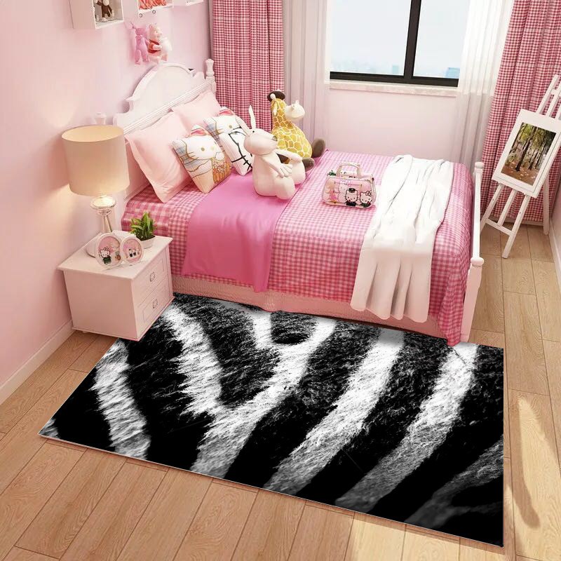 儿童房地毯公主房少女地毯瑜伽爬行毯床边毯客厅卧室机洗_312 120×180清仓 斑马纹