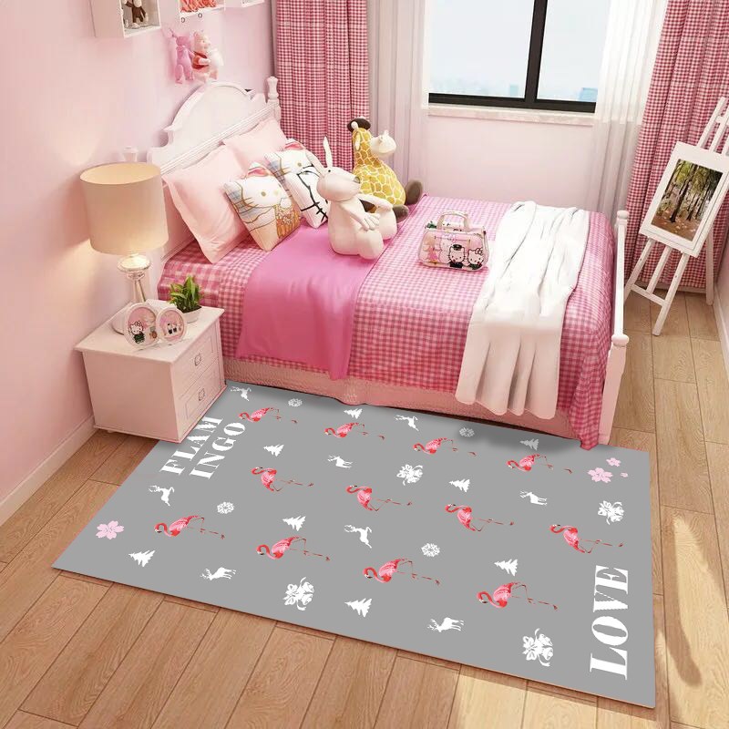 儿童房地毯公主房少女地毯瑜伽爬行毯床边毯客厅卧室机洗_312 160×230送门垫 火烈鸟圣诞