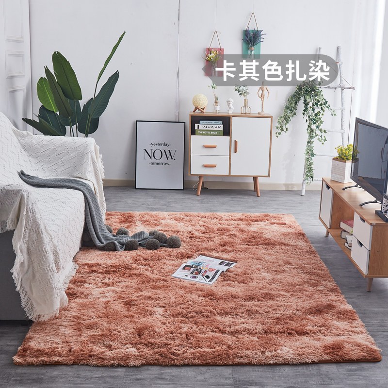 地毯卧室床边毯满铺长毛绒网红北欧客厅毛毯地垫可睡可坐_641 160x230cm【加密加厚】 卡其色扎染