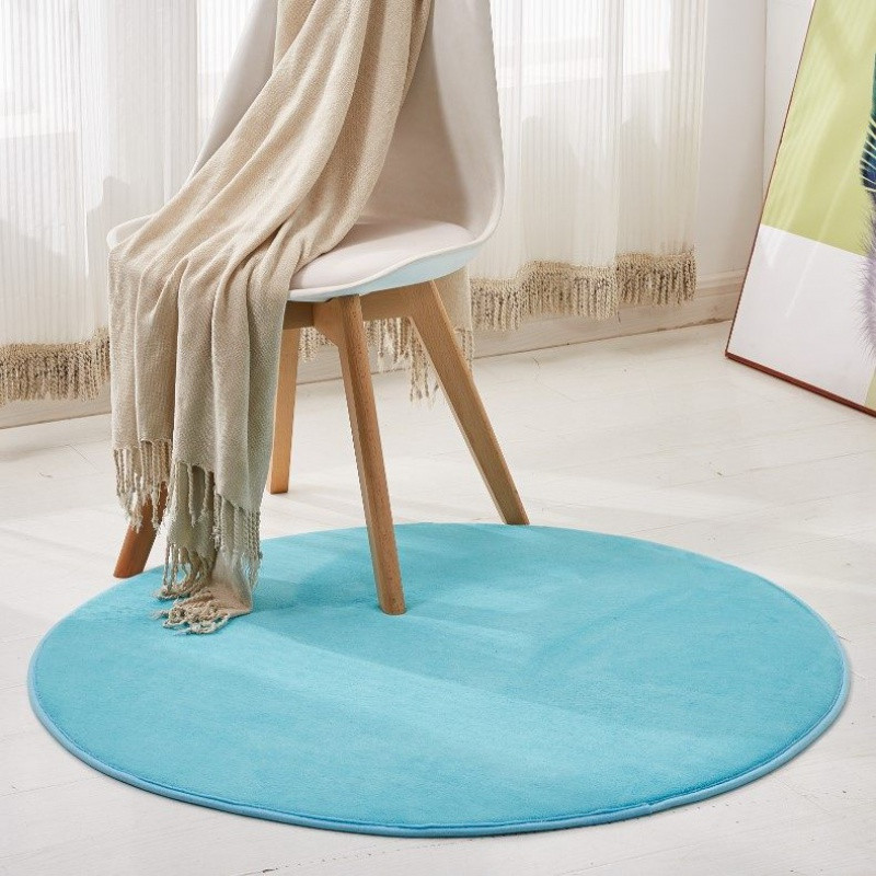 圆形珊瑚绒地毯客厅沙发毯卧室房间床边满铺毯榻榻米飘窗垫可定制_2 2米直径 湖蓝色