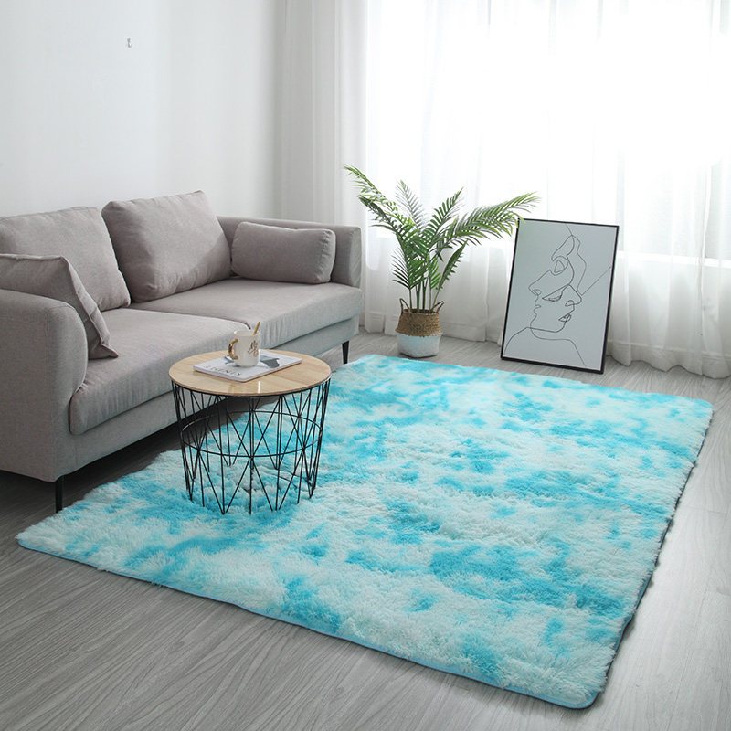 北欧ins客厅茶几地毯卧室满铺网红扎染床边长毛毯可定制_2 80CM×160M 天青色