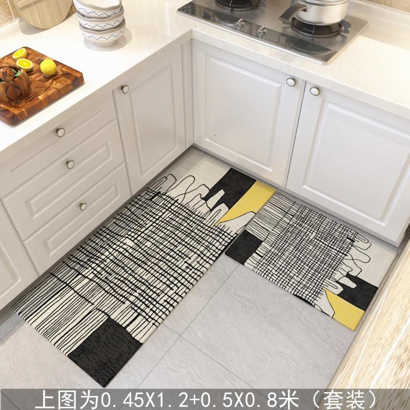 厨房地垫防油吸水防滑长条家用垫子入脚垫垫进地毯卧室床边_1_573 0.5&times;1.6米（厨房、床边） 杏色北欧-6