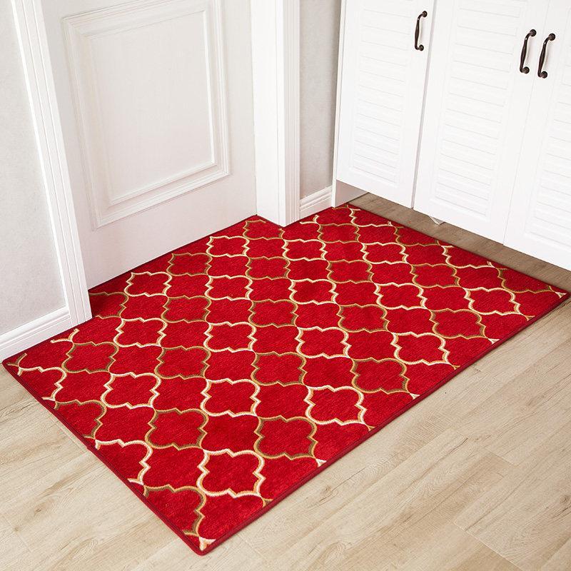 地垫进家用可擦地板垫入户玄关脚垫定制厨房卧室客厅口地毯_1_174_580 80cm*120cm【默认长方形其他形状要定制】 如意红色