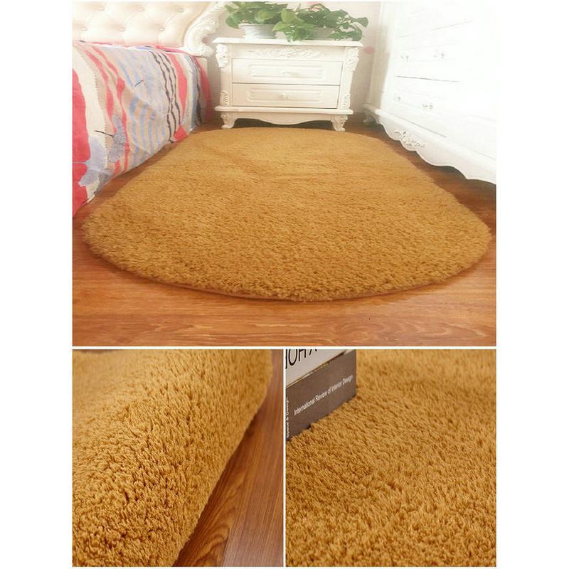 椭圆形地毯地垫家用客厅茶几卧室地毯房间床边地毯床前毯定制_454 120*160cm送心型垫 北极绒椭圆卡其色椭圆