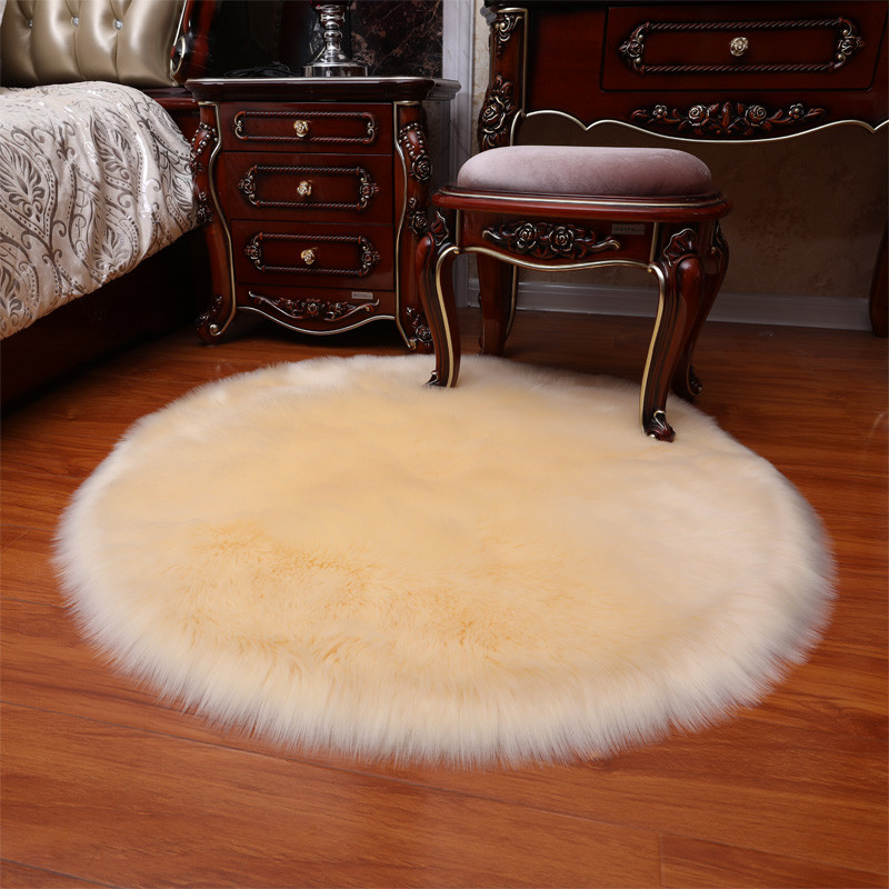 北欧圆形地毯电脑椅子地垫仿羊毛毯吊篮梳妆台卧室长毛绒拍照ins_1_955 120*120cm 米白色米白色圆形