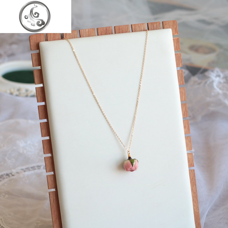 挂坠女配饰项链百搭简约永生花真花玫瑰花短款锁骨链脖链饰品_1 粉红色