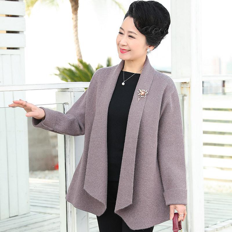 妈妈秋装洋气外套2019新款中老年女装风衣中年人毛衣服秋冬装套装_1_256 3XL【建议130-145斤】 驼色短款【单件】