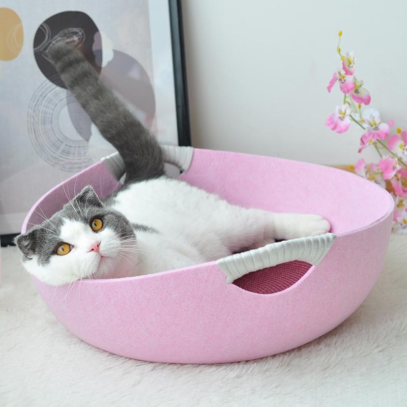 猫窝毛毡窝秋冬保暖猫床猫屋泰迪狗窝猫房子网红猫窝四季通用 买就送！凉垫 藕粉色