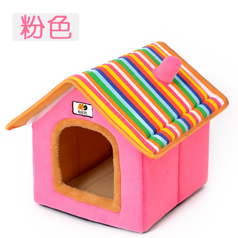 宠物室内别墅狗屋狗舍猫房子冬季保暖狗狗的窝可拆洗冬屋法斗_1 M码-【十斤以内宠物】 粉红色