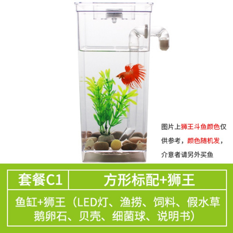 泰国斗鱼专用缸自洁懒人鱼缸自动客厅免换水小型生态塑料桌面微型 默认尺寸 方形缸标配+狮王斗鱼