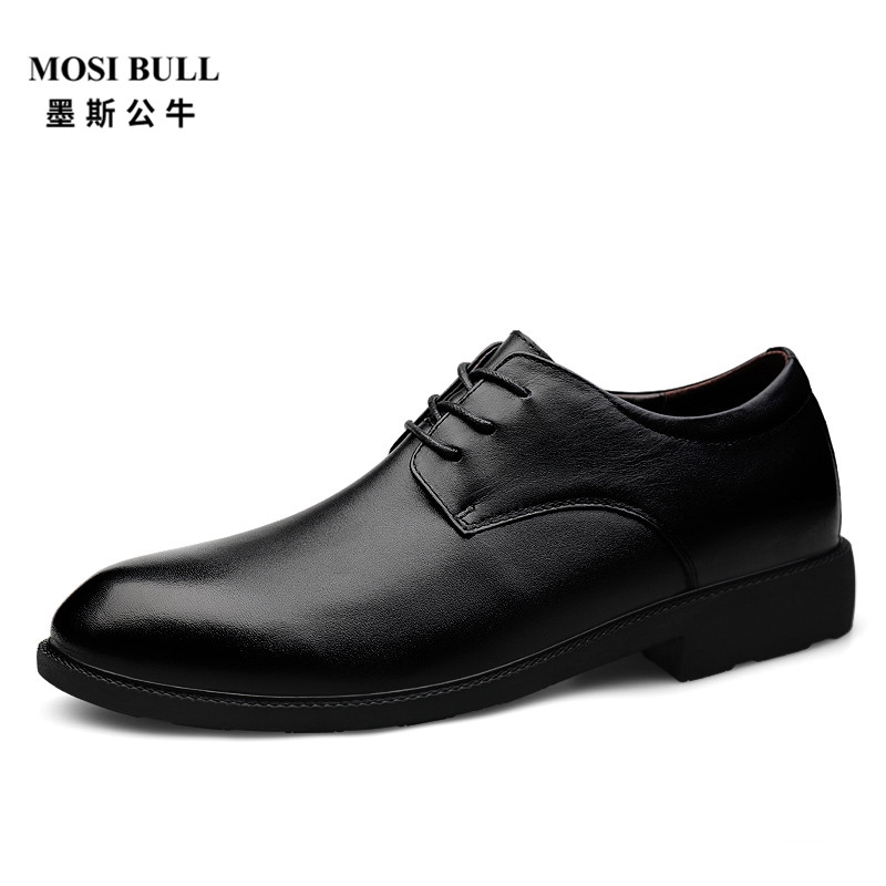墨斯公牛(MOSI BULL)男鞋德比鞋（正装皮鞋）男真皮单鞋子男潮鞋商务皮鞋英伦休闲鞋增高鞋DLK 8915 光面黑增高款 36