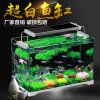 鱼缸小型超白玻璃热带水族箱长方形生态水缸中型客厅金鱼缸_3 默认尺寸 350带水泵LED灯+樱花景+蓝色玻璃砂