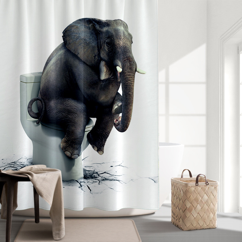 北欧个性大象浴帘防水卫生间洗澡间隔断布洗澡淋浴房挂帘套装弧形_2 默认尺寸 花草小鹿浴帘180宽*高180cm