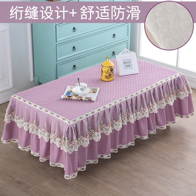 客厅茶几桌布套布艺长方形布艺防滑蕾丝电视柜家用田园茶几套罩_3 宽65cm*长120cm*高40cm 似水柔情茶几布-紫色