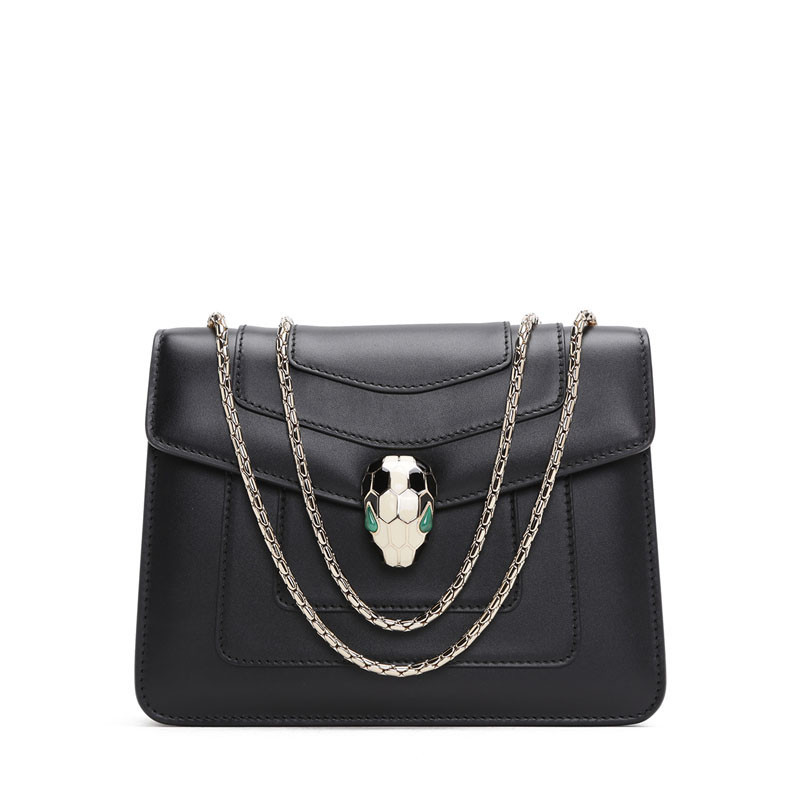 BVLGARI/宝格丽 女包镶饰扣环单肩蛇头包 34559 黑色