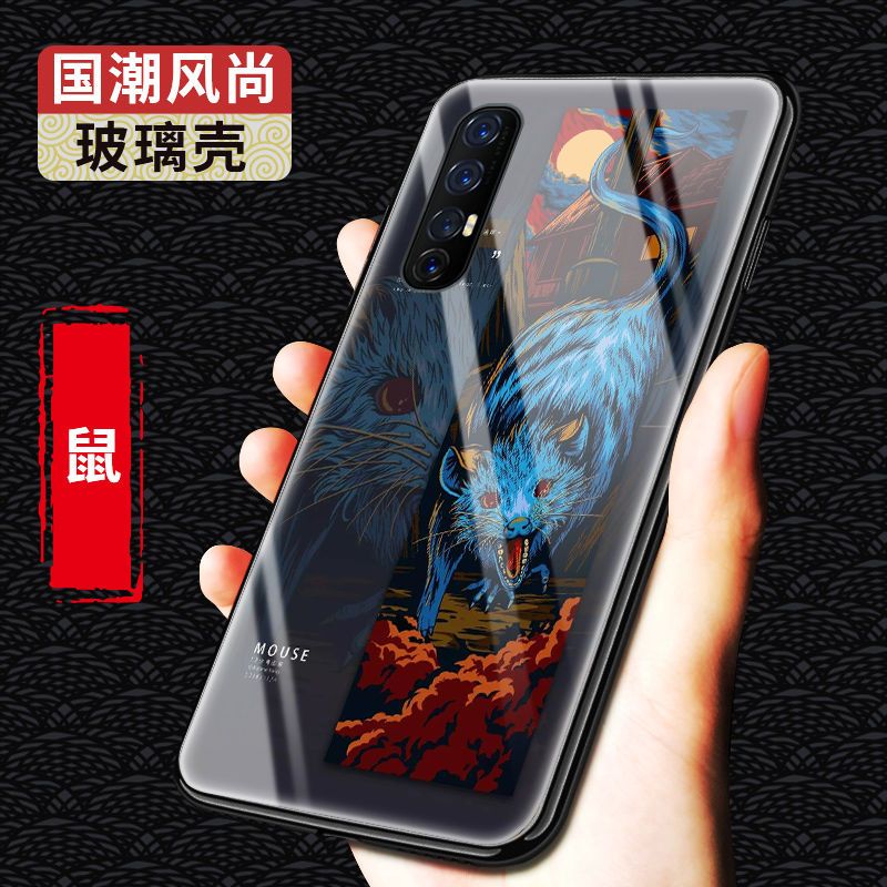 opporeno3手机壳玻璃壳防摔十二生肖国潮硅胶新款reno3pro保护套【12月31日_279 鼠-12生肖-国潮玻璃壳oppoReno2z