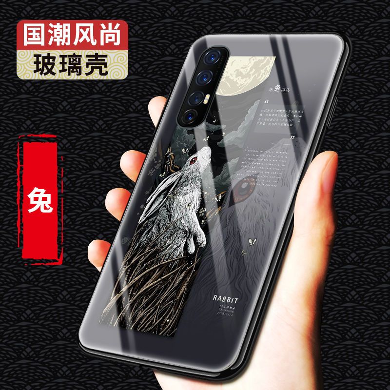 opporeno3手机壳玻璃壳防摔十二生肖国潮硅胶新款reno3pro保护套【12月31日_279 兔-12生肖-国潮玻璃壳oppoReno十倍变焦版