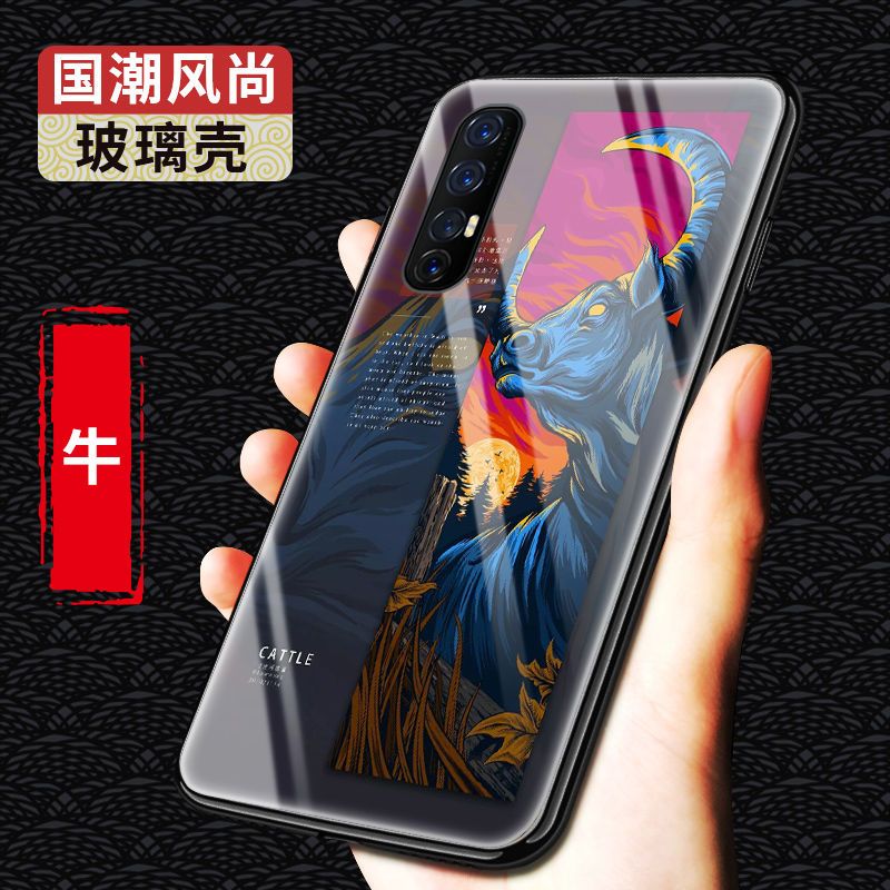 opporeno3手机壳玻璃壳防摔十二生肖国潮硅胶新款reno3pro保护套【12月31日_279 牛-12生肖-国潮玻璃壳oppoReno2