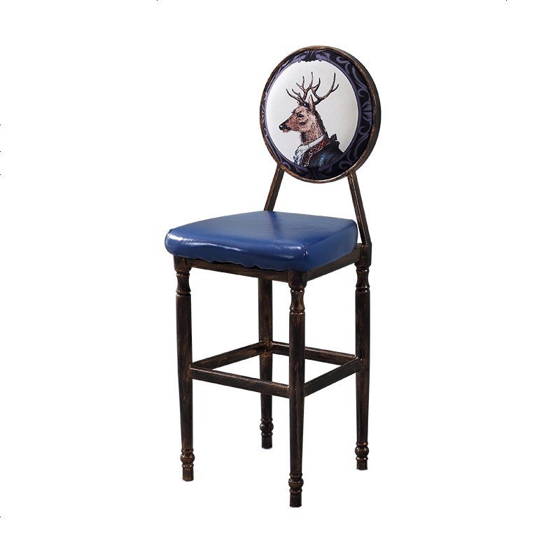 复古吧台椅现代简约铁艺美式吧凳旋转升降椅欧式酒吧椅子家用靠背_13 银色_老鹿头铁艺吧台椅