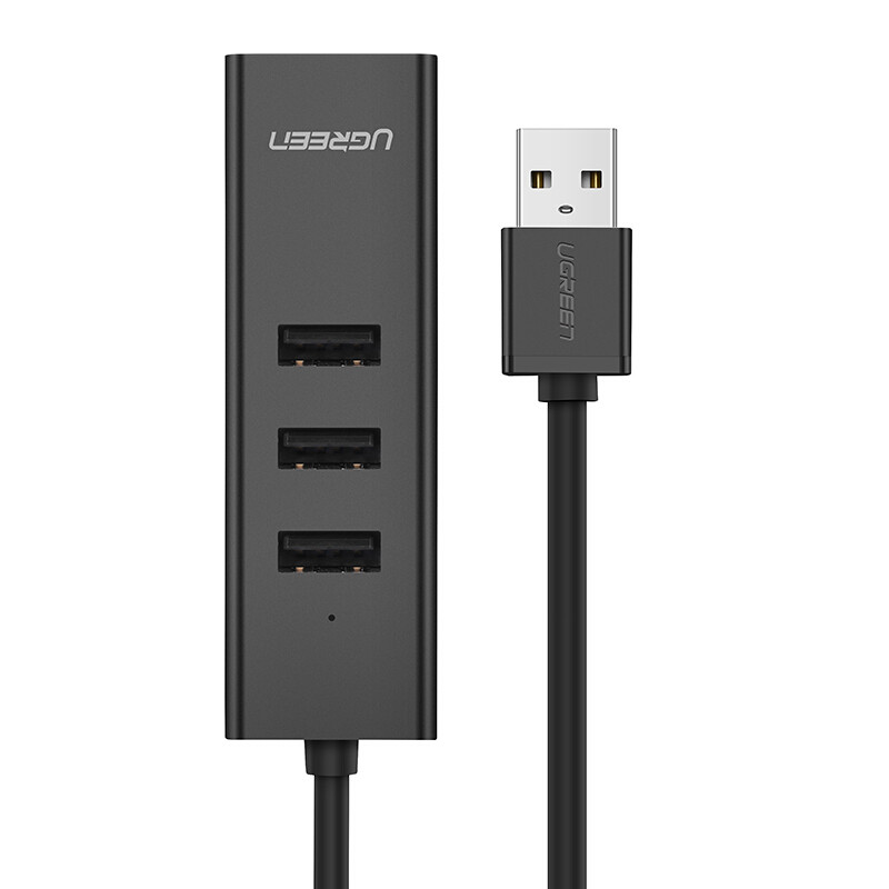 绿联（UGREEN）USB分线器百兆有线网卡RJ45网口转换器 适用苹果笔记本电脑网线接口拓展HUB扩展坞延长线3029