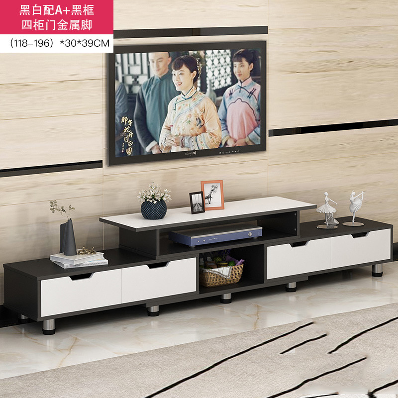 现代简约电视柜茶几组合桌北欧客厅电视剧柜家用简易小户型实木色电视机柜 F02黑白配色A【四柜门金属脚】